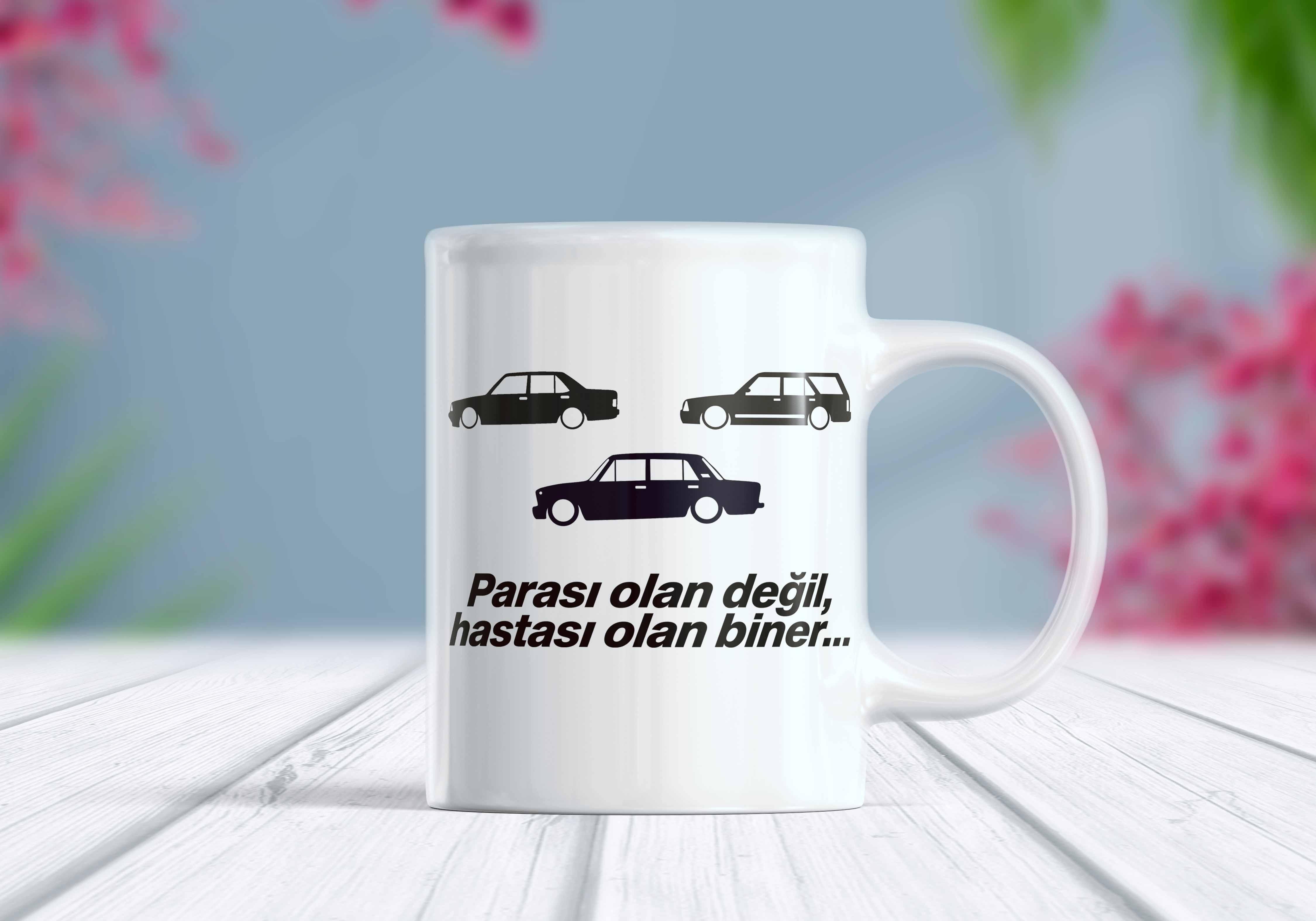 Klasik Türk Otomobil Serisi Baskılı Parası Olan Değil Hastası Olan Biner Yazılı Kupa