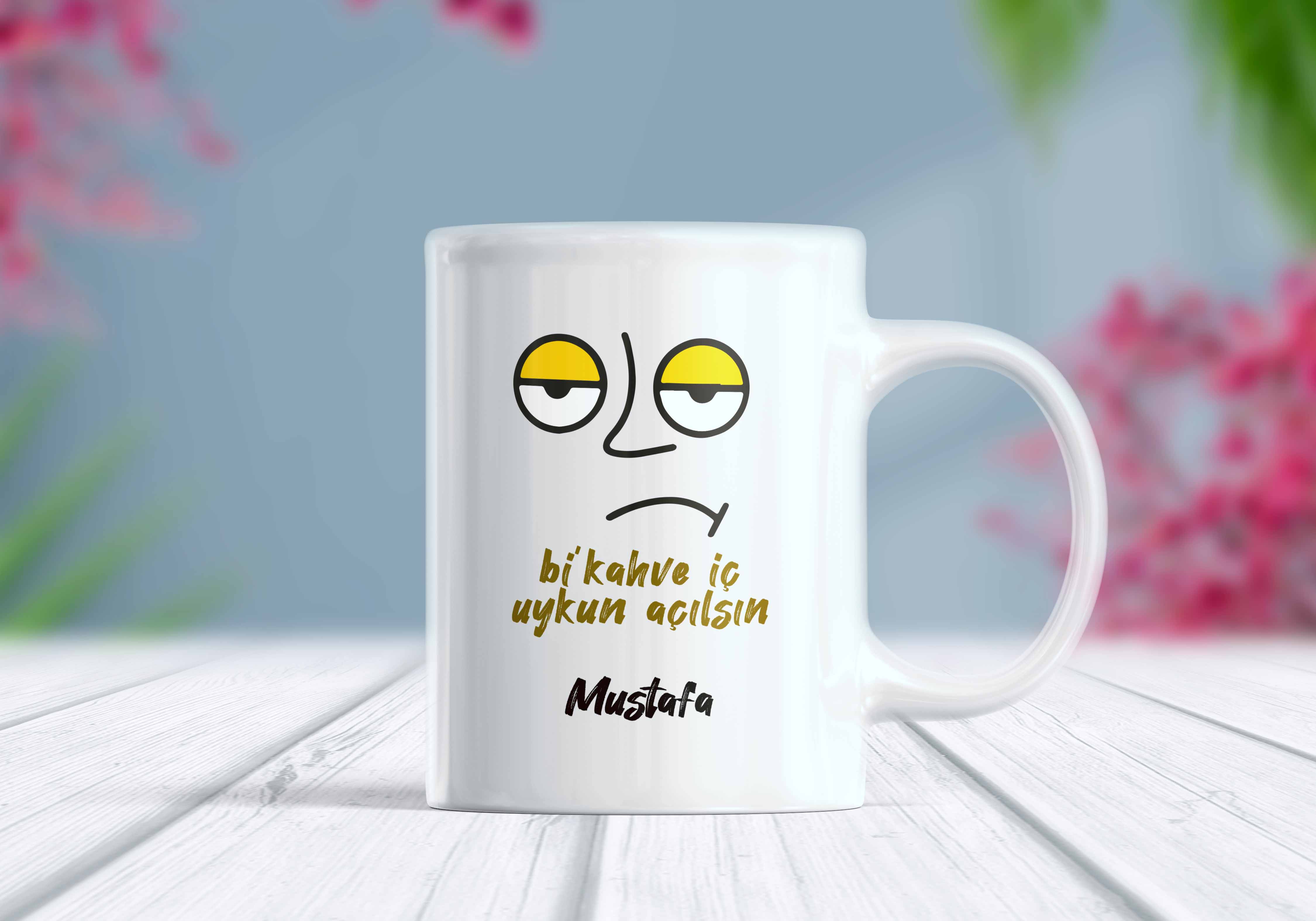 Bi Kahve İç Uykun Açılsın Komik Yazılı İsim Kişiselleştirilebilir Kupa Bardak