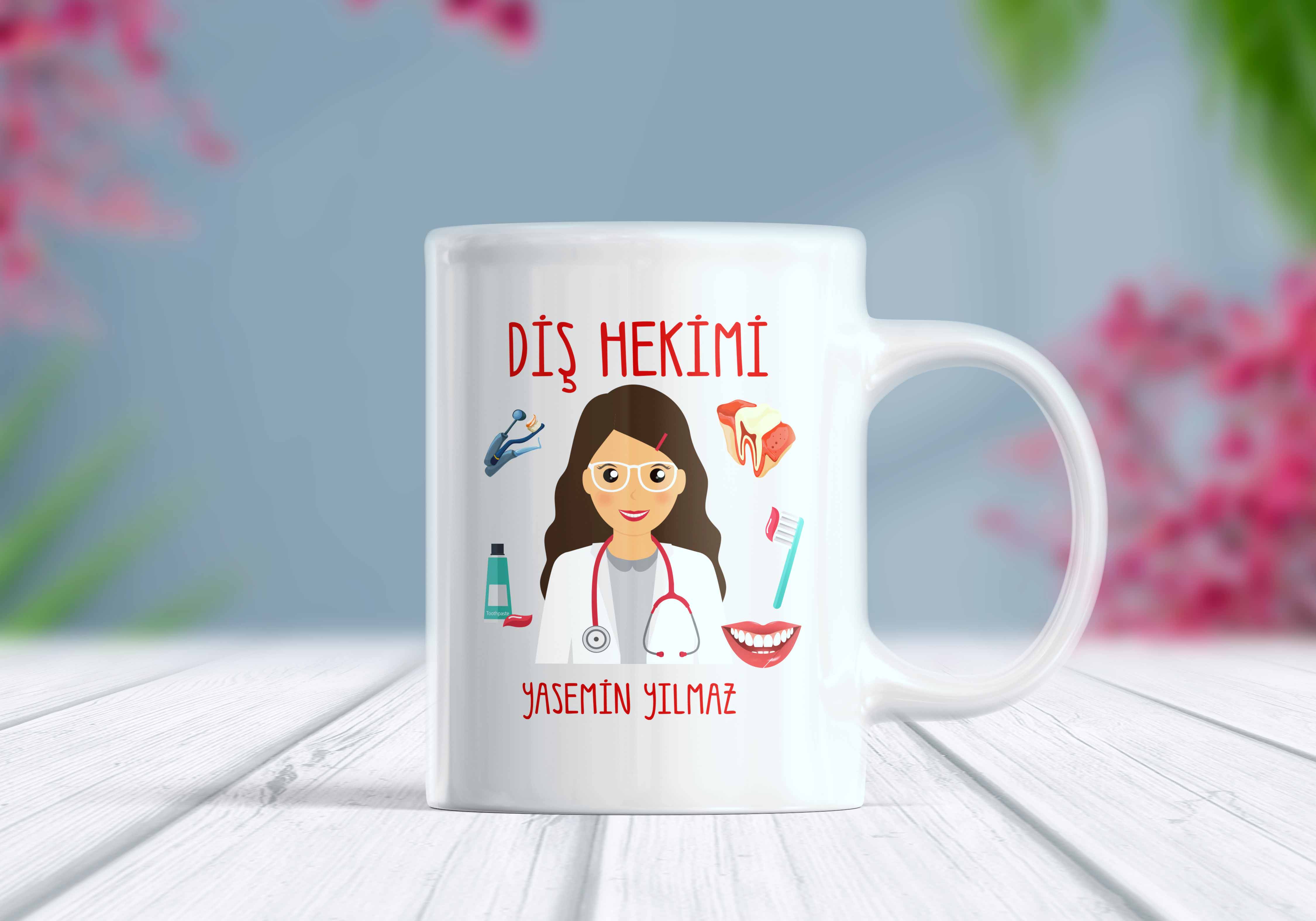 Diş Hekimi İsim Kişiselleştirilebilir Meslek Kupa Bardak - Tasarım 1