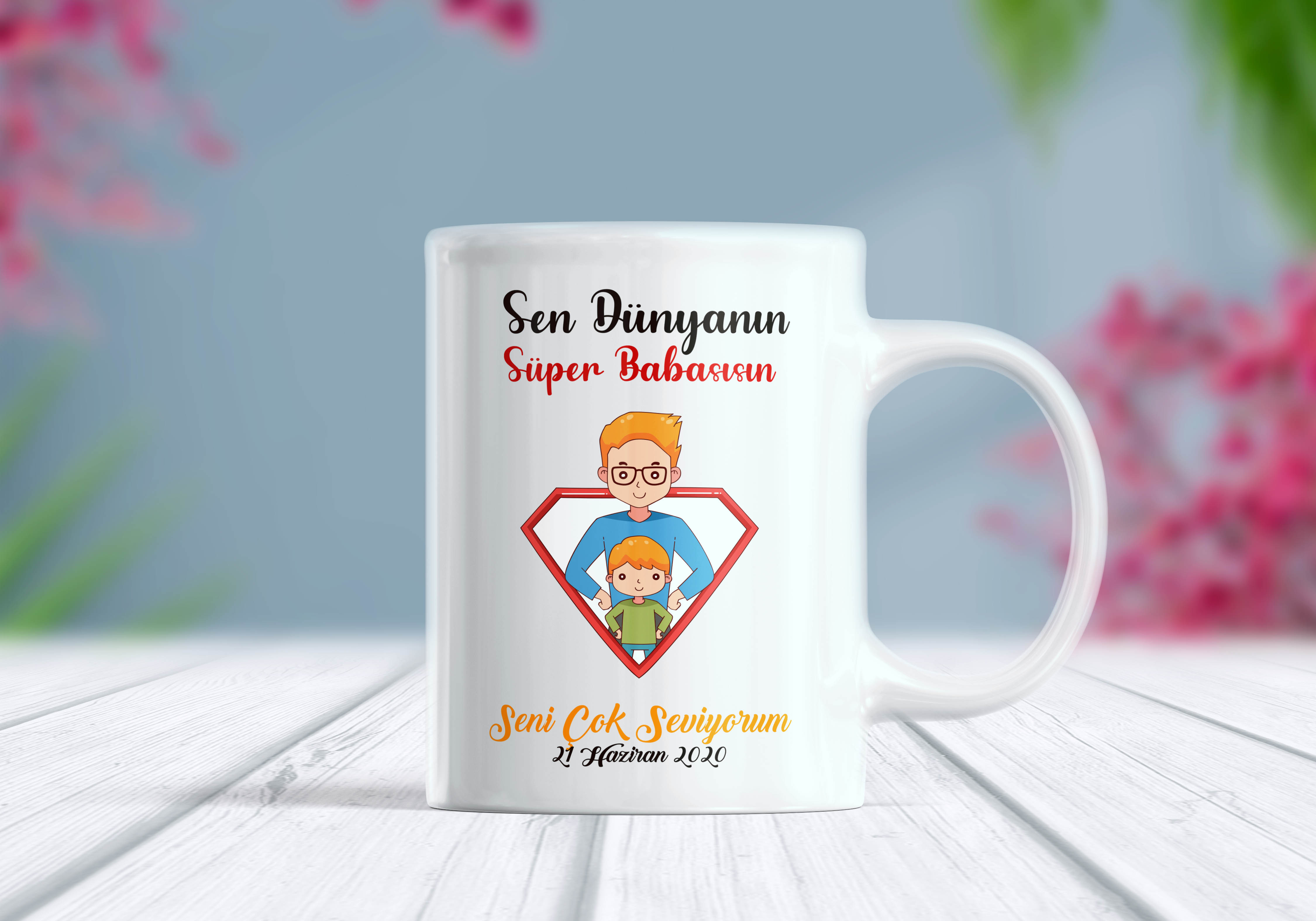 Sen Dünyanın En Süper Babasısın Yazılı İsim Eklenebilir Kupa Bardak