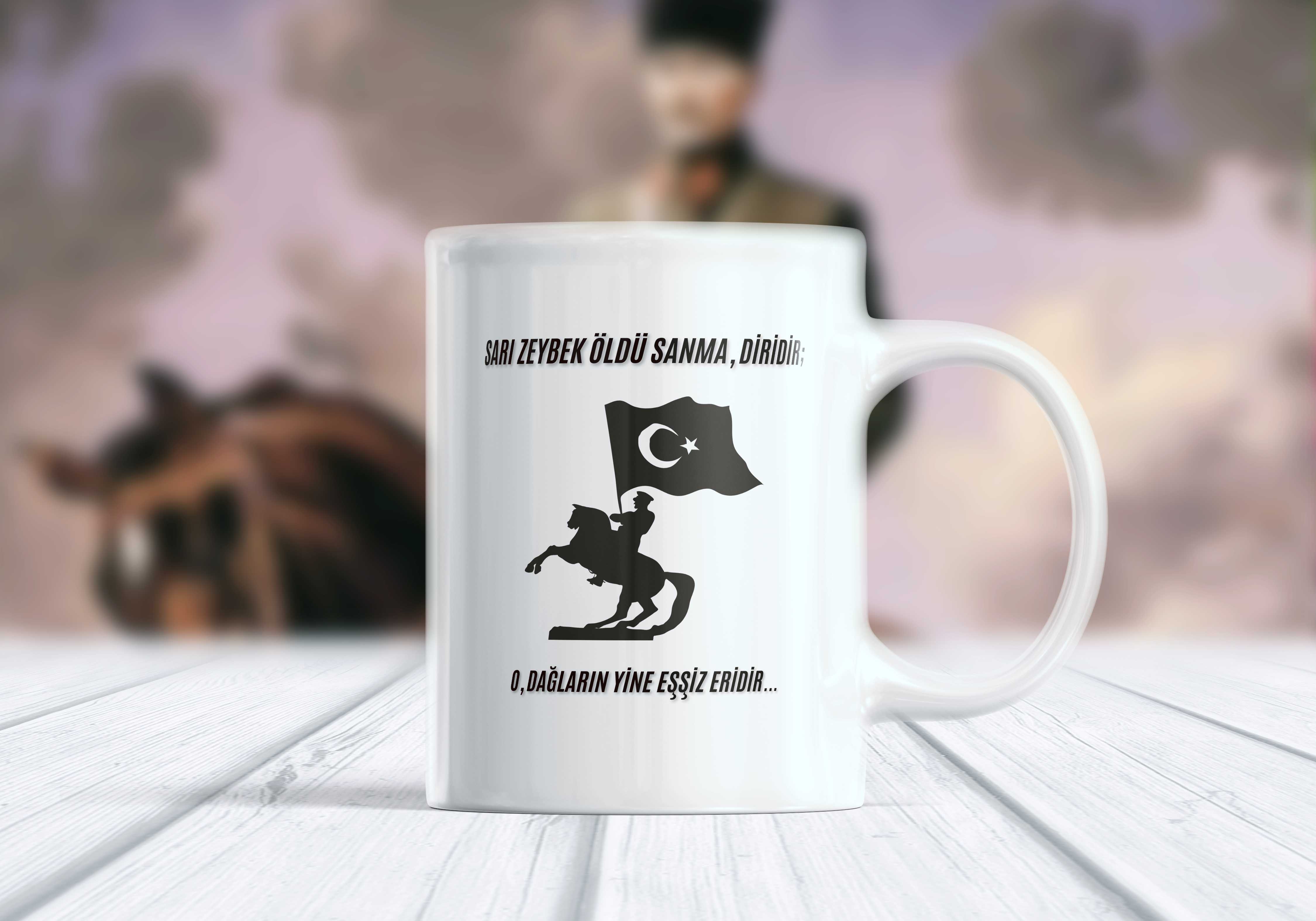 Atatürk - Sarı Zeybek Öldü Sanma Diridir Tarihi Kupa Bardak