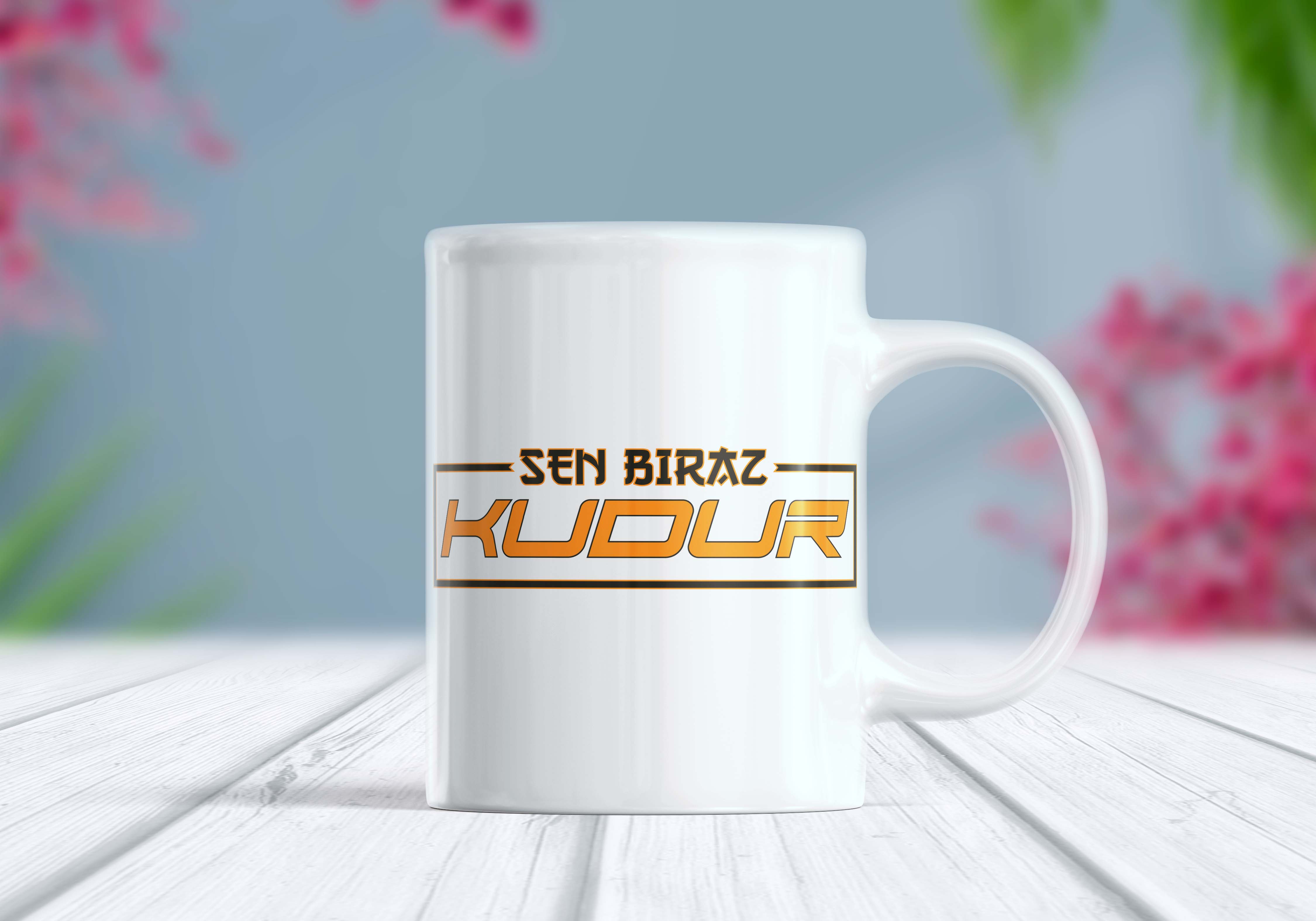Sen Biraz Kudur Yazılı Turuncu Etiket Kupa Bardak