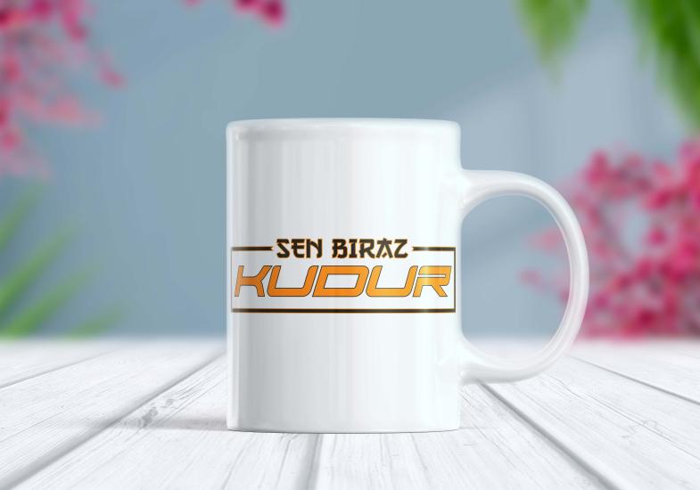 Sen Biraz Kudur Yazılı Turuncu - Etiket Kupa | Berilden