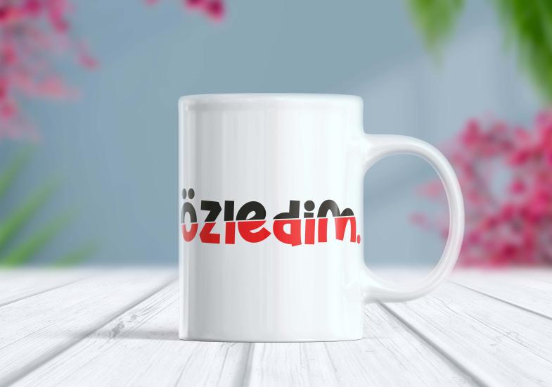 Özledim Yazılı Turuncu - Etiket Kupa | Berilden