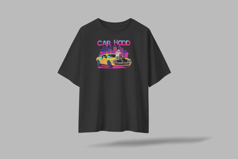 Otomobil Baskılı Oversize Unisex T-Shirt