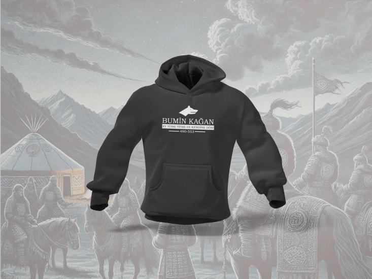 Bumin Kağan Beyaz Yazılı Unisex Hoodie Sweatshirt