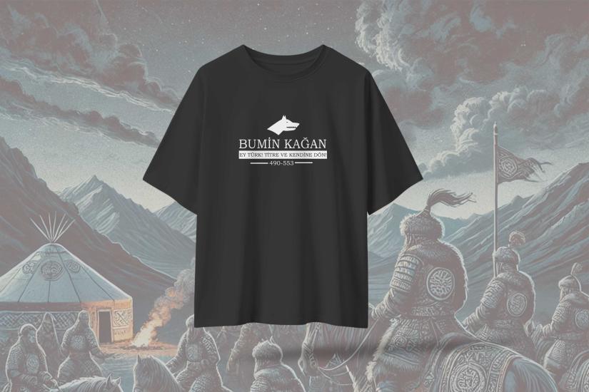 Bumin Kağan Beyaz Yazılı Oversize Unisex T-Shirt