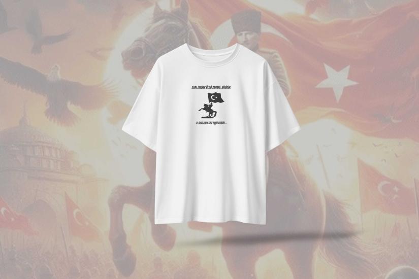 Sarı Zeybek Öldü Sanma Diridir Atatürk Tasarımlı Oversize Unisex T-Shirt