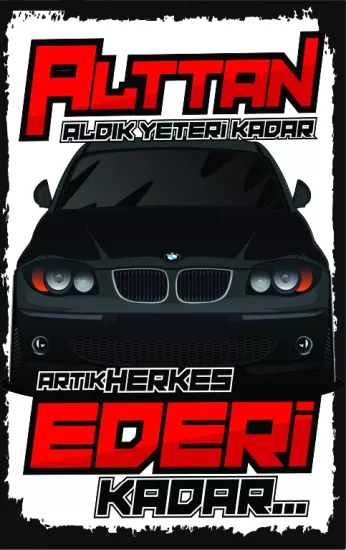 BMW Komik Yazılı Otomobil Ahşap Poster
