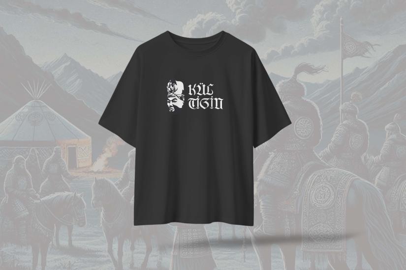 Kül Tigin Beyaz Yazılı Siyah Oversize Unisex T-Shirt
